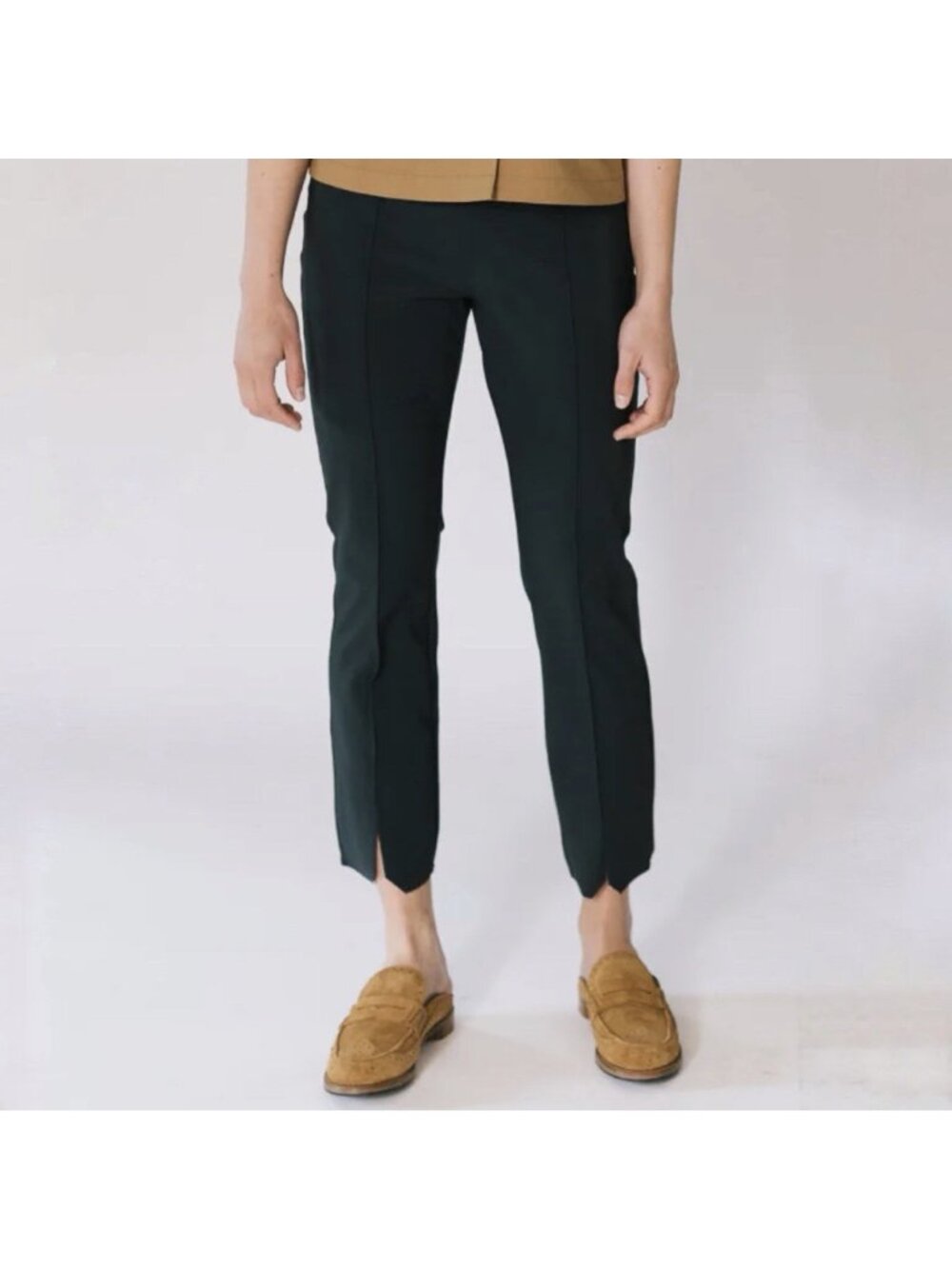 Epoque Evolution Black Jet Set Trouser Pants Slim Leg Slit Hem Travel Work Sz 16